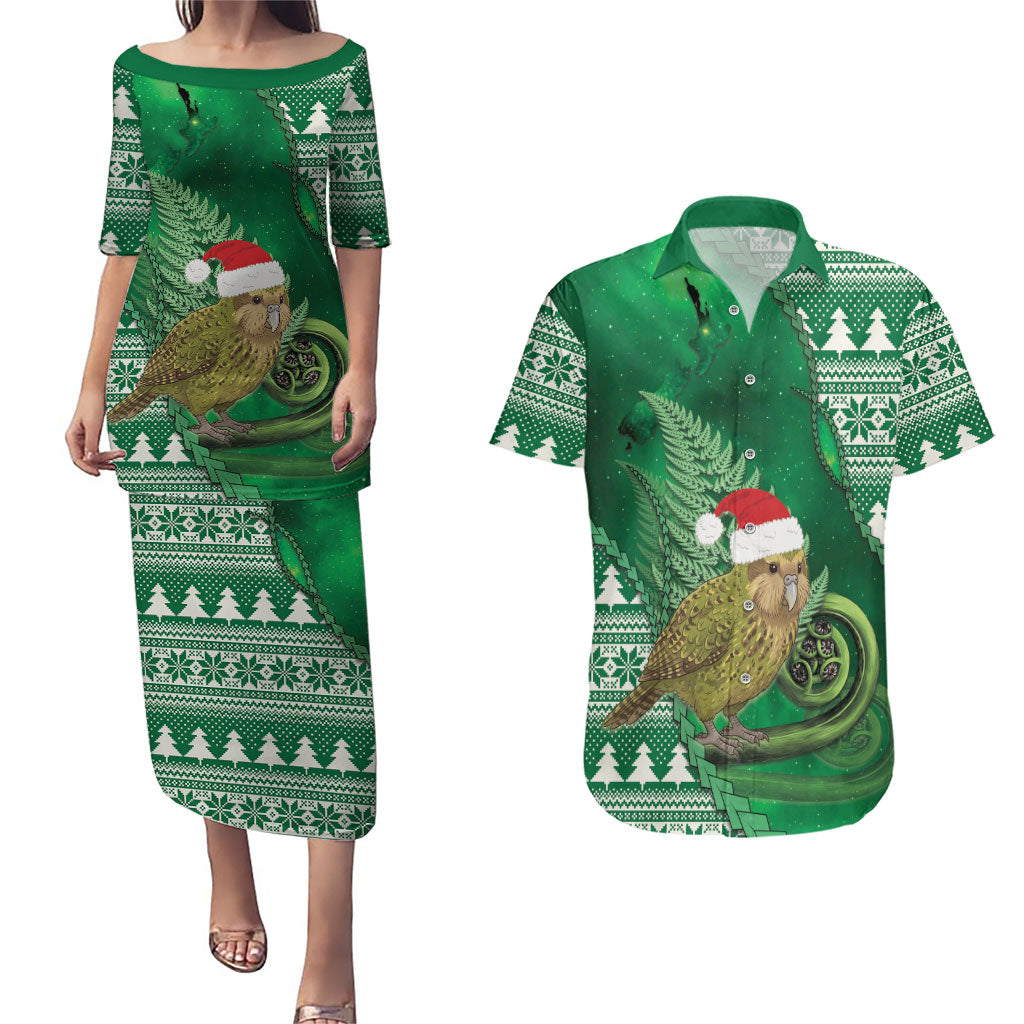 New Zealand Kakapo Christmas In July Couples Matching Puletasi and Hawaiian Shirt Silver Fern Santa Xmas Green Color LT22 Green - Polynesian Pride