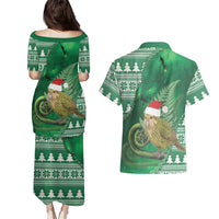 New Zealand Kakapo Christmas In July Couples Matching Puletasi and Hawaiian Shirt Silver Fern Santa Xmas Green Color LT22 - Polynesian Pride