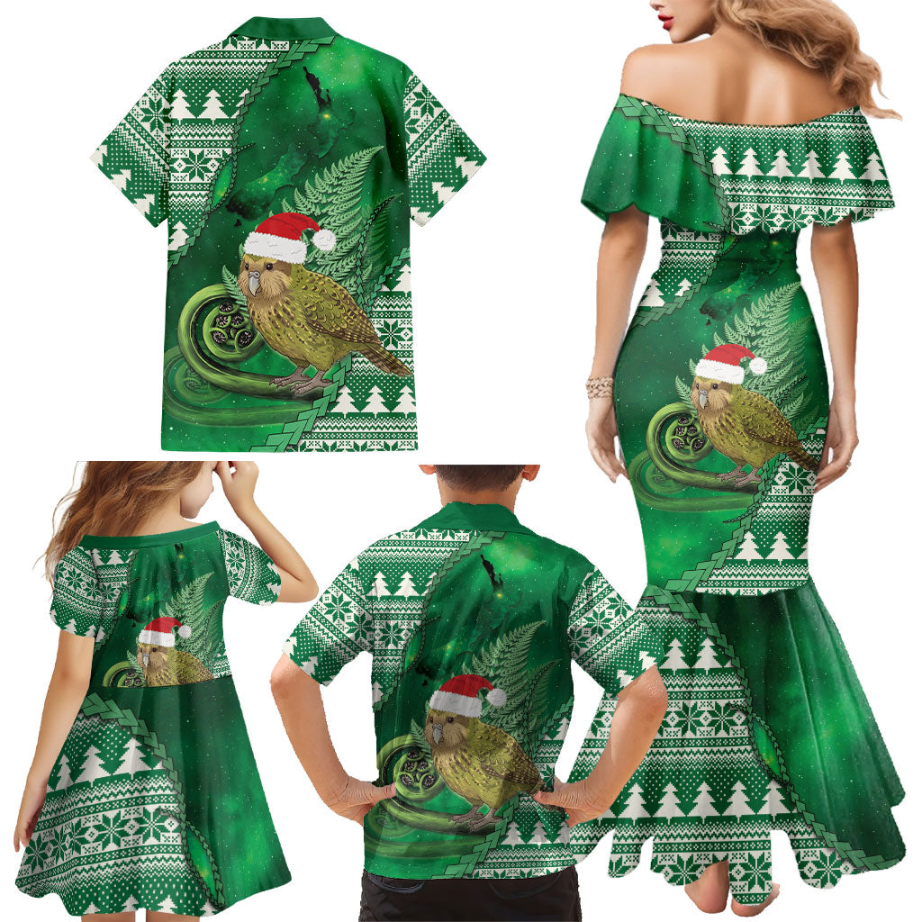 New Zealand Kakapo Christmas In July Family Matching Mermaid Dress and Hawaiian Shirt Silver Fern Santa Xmas Green Color LT22 - Polynesian Pride