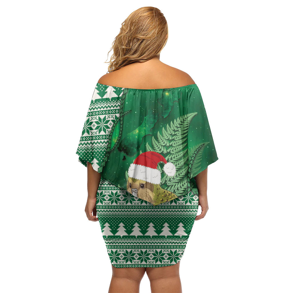 New Zealand Kakapo Christmas In July Family Matching Off Shoulder Short Dress and Hawaiian Shirt Silver Fern Santa Xmas Green Color LT22 - Polynesian Pride