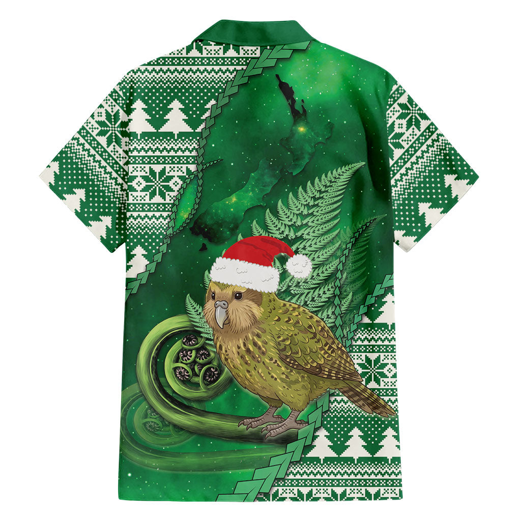 New Zealand Kakapo Christmas In July Family Matching Short Sleeve Bodycon Dress and Hawaiian Shirt Silver Fern Santa Xmas Green Color LT22 - Polynesian Pride