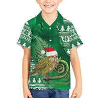 New Zealand Kakapo Christmas In July Family Matching Short Sleeve Bodycon Dress and Hawaiian Shirt Silver Fern Santa Xmas Green Color LT22 Son's Shirt Green - Polynesian Pride