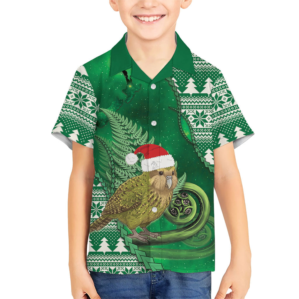 New Zealand Kakapo Christmas In July Kid Hawaiian Shirt Silver Fern Santa Xmas Green Color LT22 Kid Green - Polynesian Pride