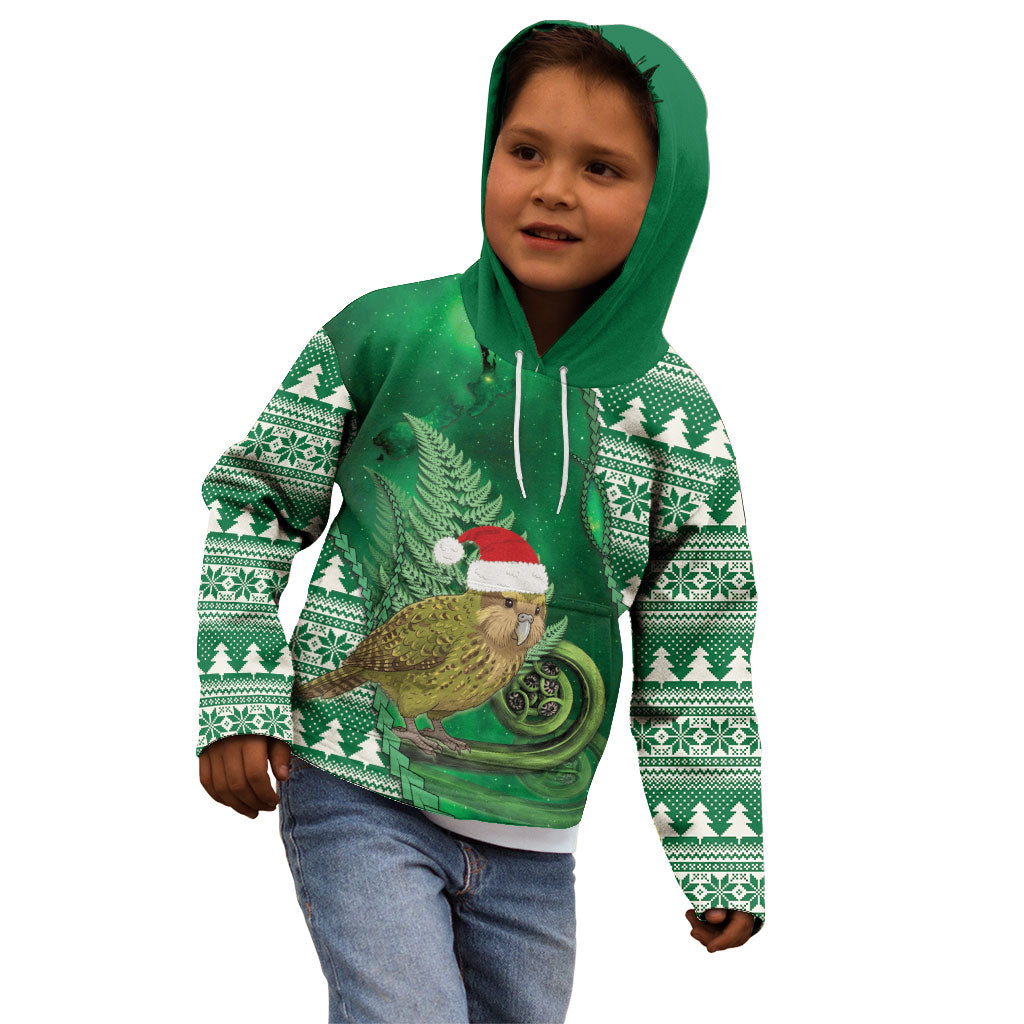 New Zealand Kakapo Christmas In July Kid Hoodie Silver Fern Santa Xmas Green Color LT22 - Polynesian Pride