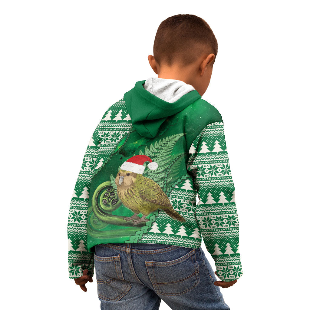 New Zealand Kakapo Christmas In July Kid Hoodie Silver Fern Santa Xmas Green Color LT22 - Polynesian Pride