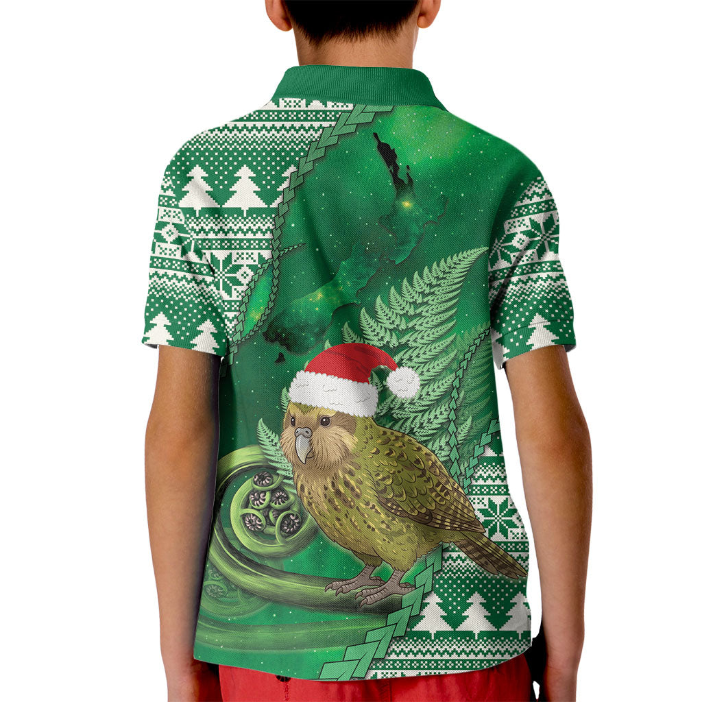 New Zealand Kakapo Christmas In July Kid Polo Shirt Silver Fern Santa Xmas Green Color LT22 - Polynesian Pride