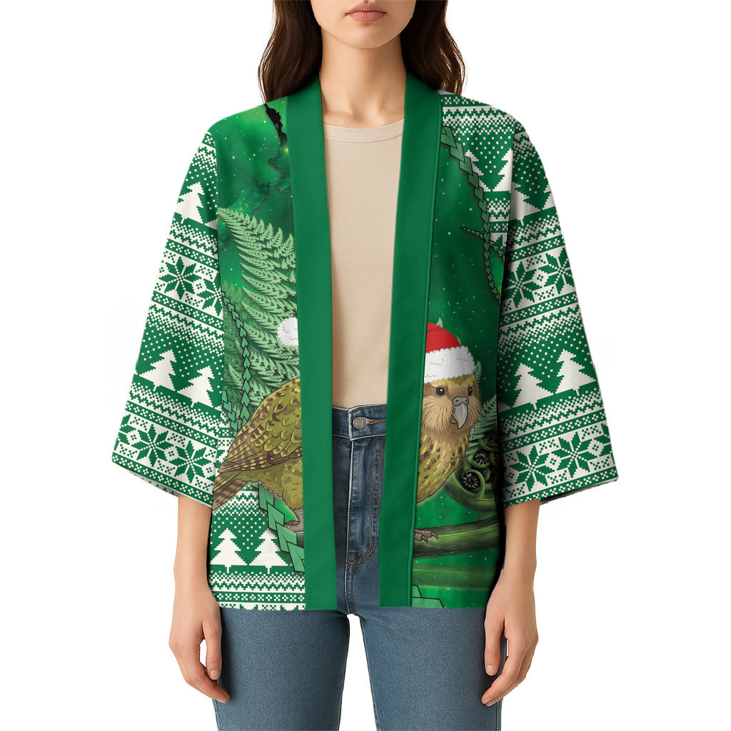 New Zealand Kakapo Christmas In July Kimono Silver Fern Santa Xmas Green Color