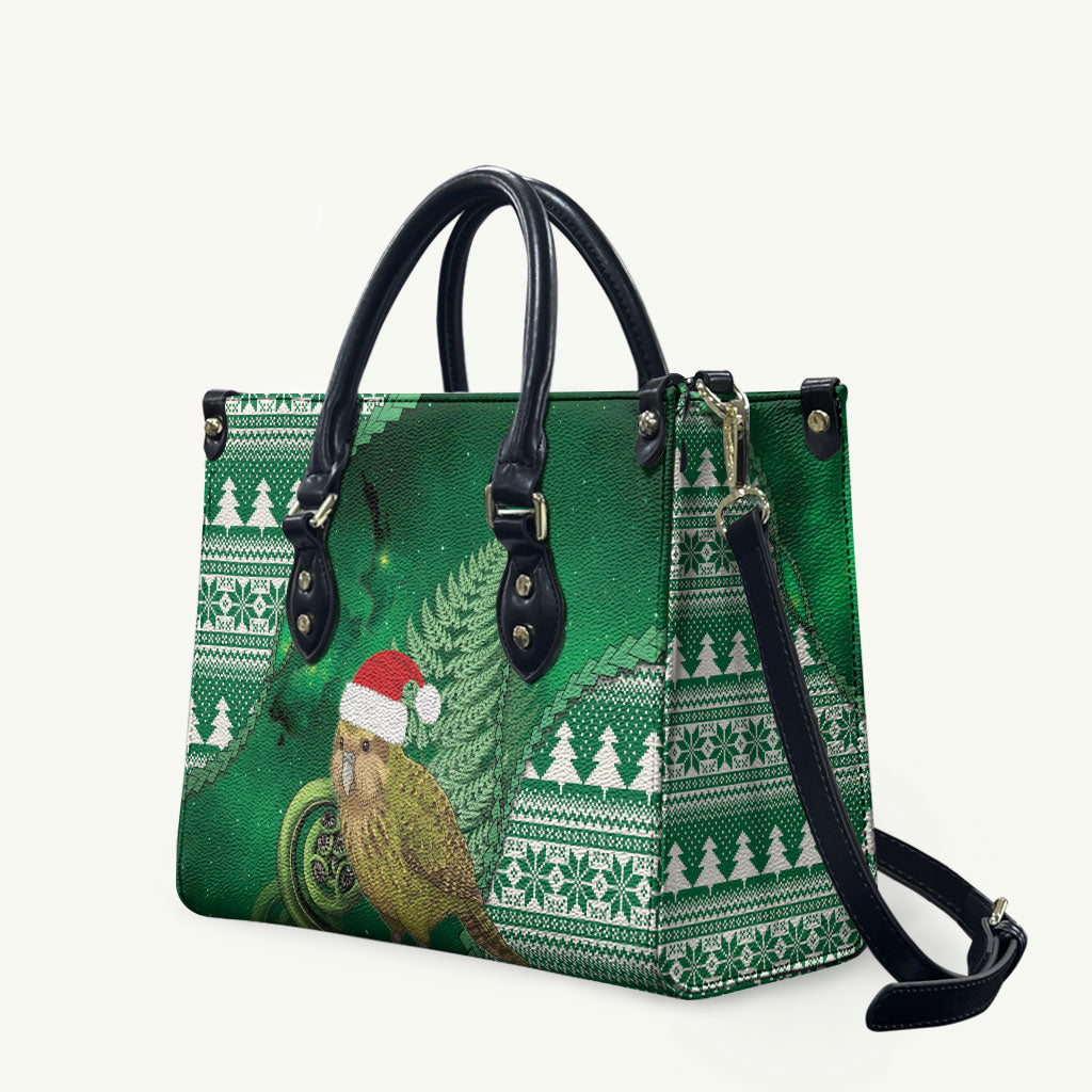 New Zealand Kakapo Christmas In July Leather Bag Silver Fern Santa Xmas Green Color