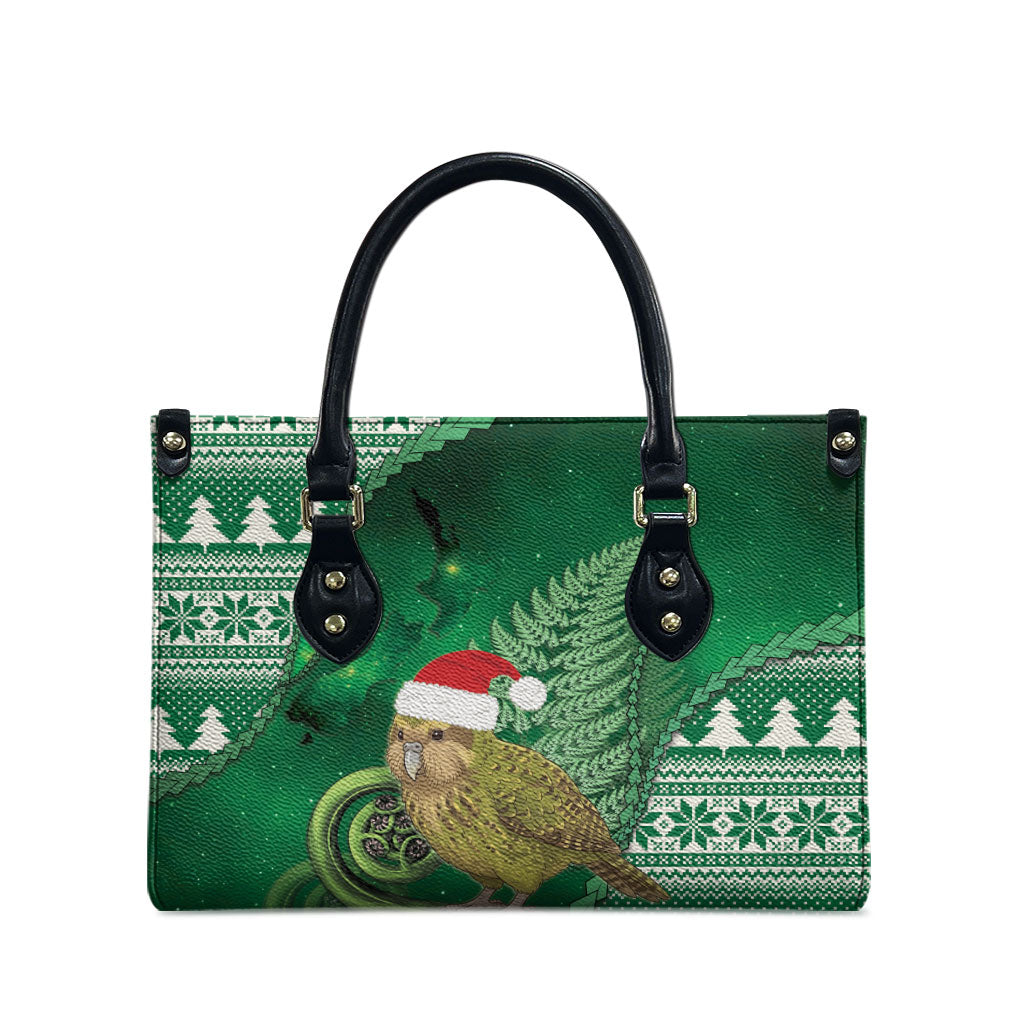 New Zealand Kakapo Christmas In July Leather Bag Silver Fern Santa Xmas Green Color