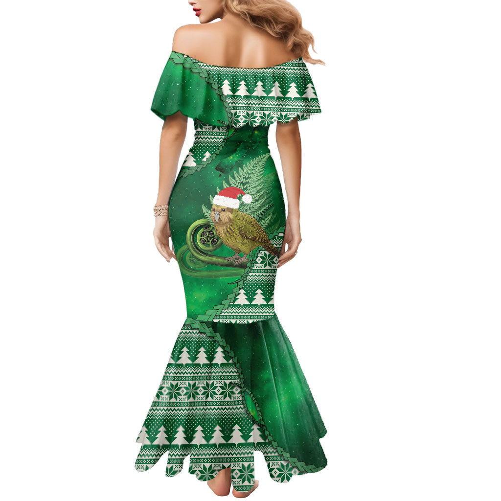 New Zealand Kakapo Christmas In July Mermaid Dress Silver Fern Santa Xmas Green Color LT22 - Polynesian Pride