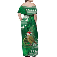 New Zealand Kakapo Christmas In July Off Shoulder Maxi Dress Silver Fern Santa Xmas Green Color