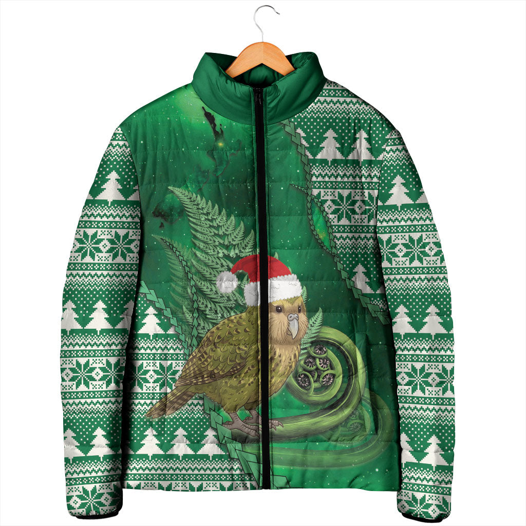 New Zealand Kakapo Christmas In July Padded Jacket Silver Fern Santa Xmas Green Color