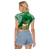 New Zealand Kakapo Christmas In July Raglan Cropped T Shirt Silver Fern Santa Xmas Green Color LT22 - Polynesian Pride