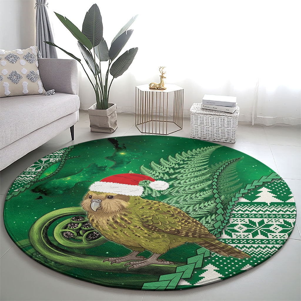 New Zealand Kakapo Christmas In July Round Carpet Silver Fern Santa Xmas Green Color