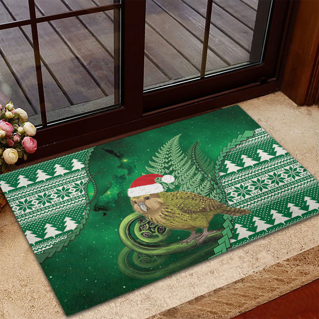 New Zealand Kakapo Christmas In July Rubber Doormat Silver Fern Santa Xmas Green Color