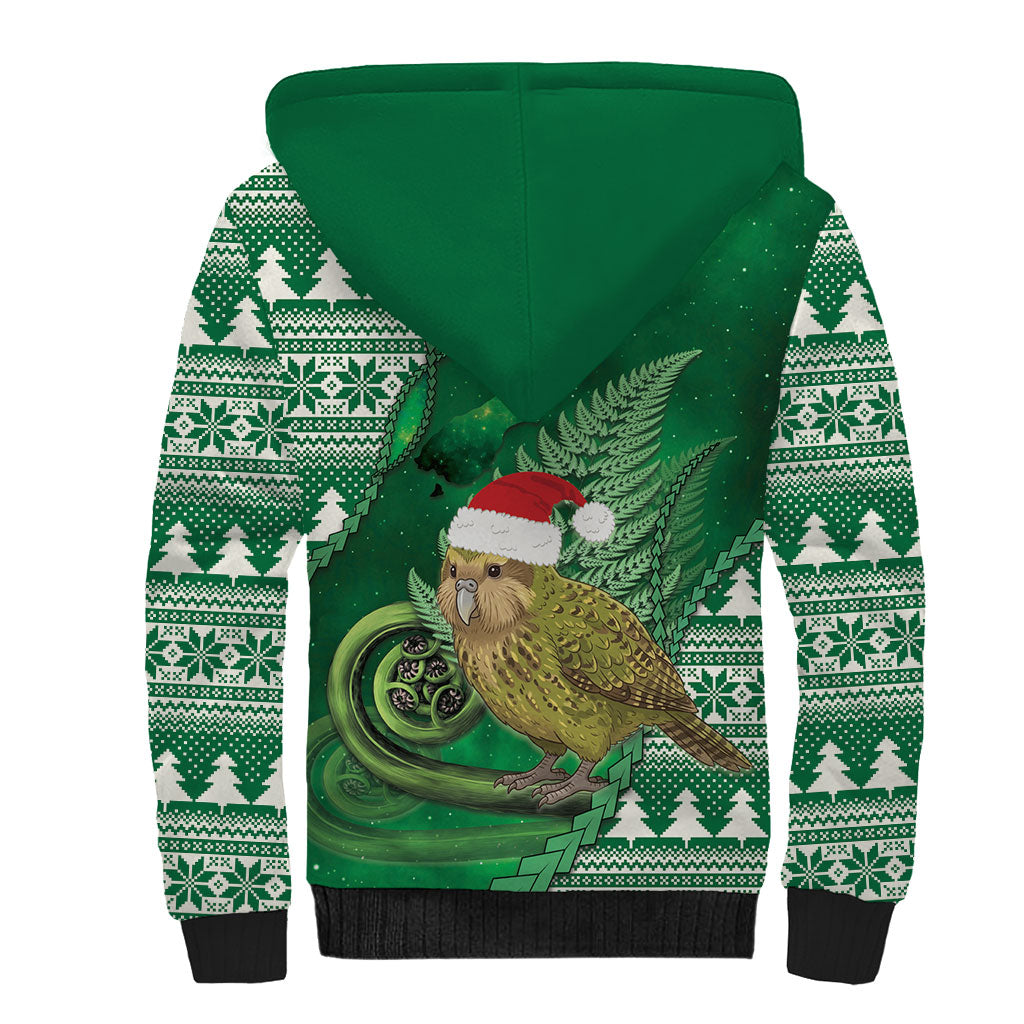New Zealand Kakapo Christmas In July Sherpa Hoodie Silver Fern Santa Xmas Green Color LT22 - Polynesian Pride
