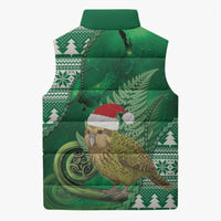 New Zealand Kakapo Christmas In July Sleeveless Puffer Jacket Silver Fern Santa Xmas Green Color