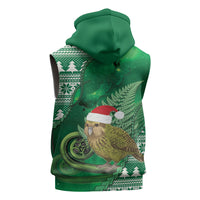 New Zealand Kakapo Christmas In July Sleeveless Zip Hoodie Silver Fern Santa Xmas Green Color LT22 - Polynesian Pride
