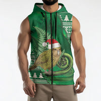 New Zealand Kakapo Christmas In July Sleeveless Zip Hoodie Silver Fern Santa Xmas Green Color LT22 - Polynesian Pride