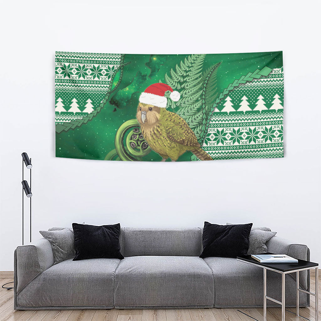 New Zealand Kakapo Christmas In July Tapestry Silver Fern Santa Xmas Green Color
