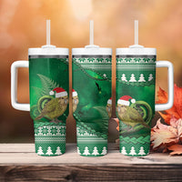 New Zealand Kakapo Christmas In July Tumbler With Handle Silver Fern Santa Xmas Green Color