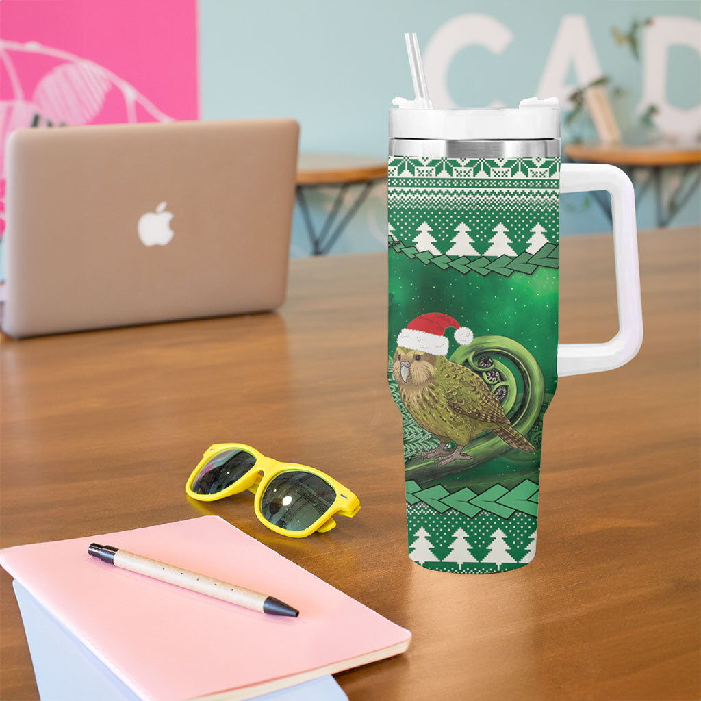 New Zealand Kakapo Christmas In July Tumbler With Handle Silver Fern Santa Xmas Green Color
