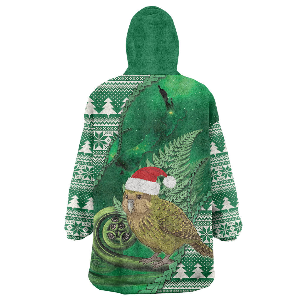 New Zealand Kakapo Christmas In July Wearable Blanket Hoodie Silver Fern Santa Xmas Green Color LT22 - Polynesian Pride