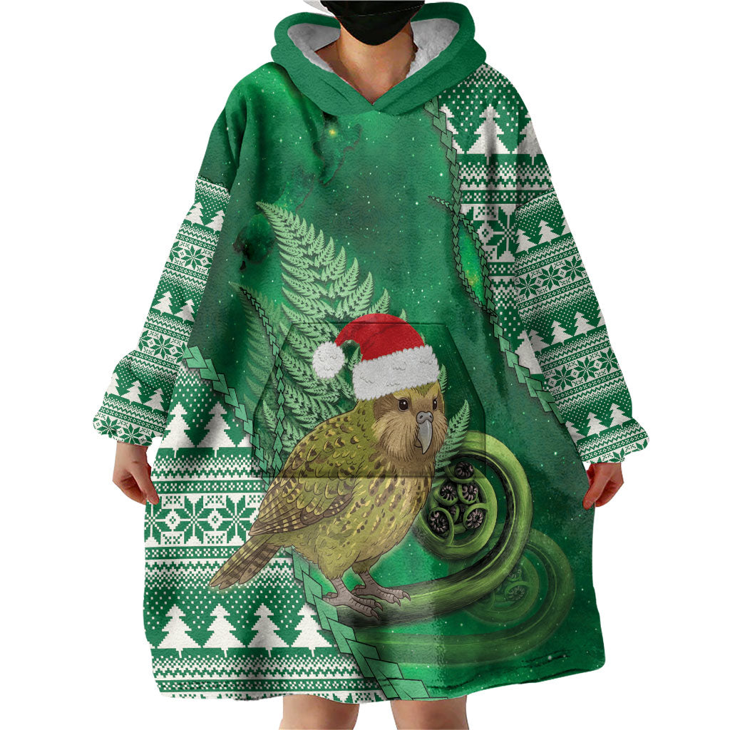 New Zealand Kakapo Christmas In July Wearable Blanket Hoodie Silver Fern Santa Xmas Green Color LT22 - Polynesian Pride