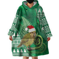 New Zealand Kakapo Christmas In July Wearable Blanket Hoodie Silver Fern Santa Xmas Green Color LT22 - Polynesian Pride