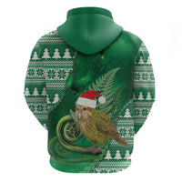 New Zealand Kakapo Christmas In July Zip Hoodie Silver Fern Santa Xmas Green Color LT22 - Polynesian Pride