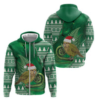 New Zealand Kakapo Christmas In July Zip Hoodie Silver Fern Santa Xmas Green Color LT22 - Polynesian Pride