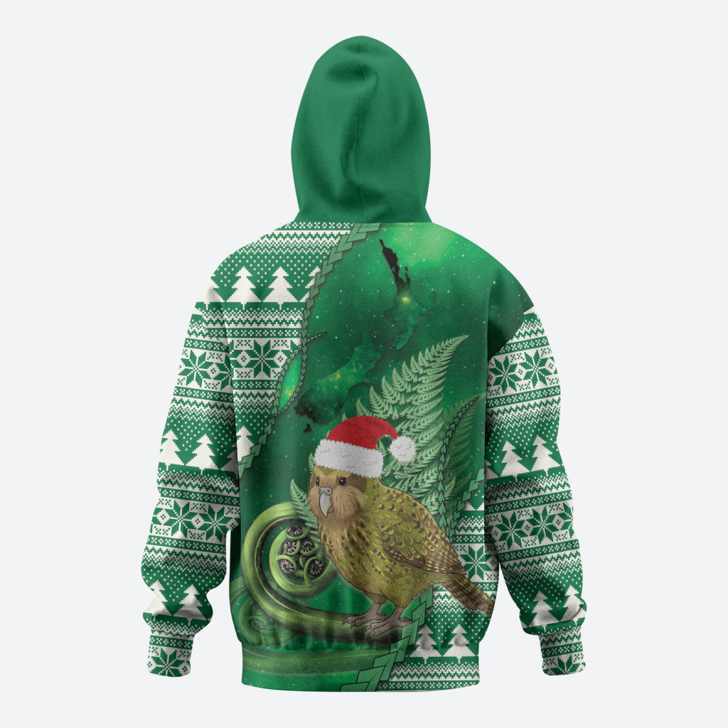 New Zealand Kakapo Christmas In July Zip Hoodie Silver Fern Santa Xmas Green Color LT22 - Polynesian Pride