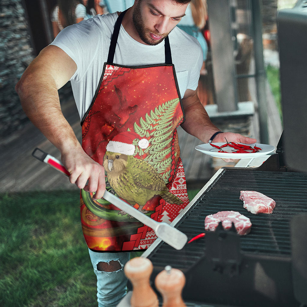 New Zealand Kakapo Christmas In July Apron Silver Fern Santa Xmas Red Color