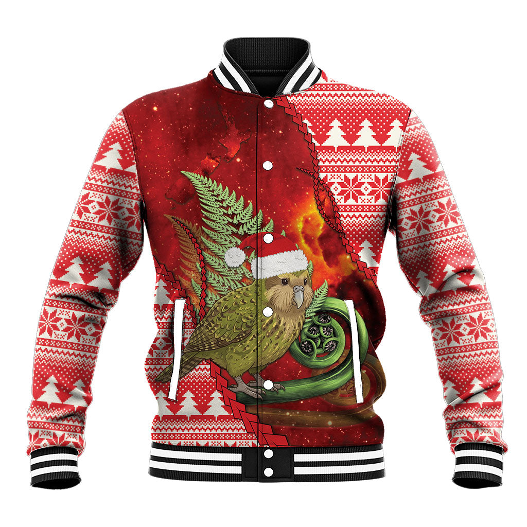 New Zealand Kakapo Christmas In July Baseball Jacket Silver Fern Santa Xmas Red Color