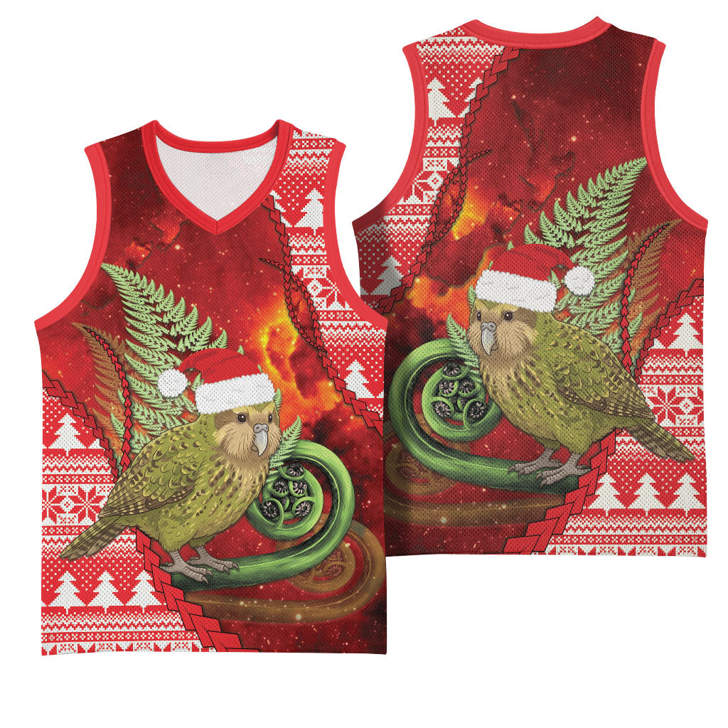 New Zealand Kakapo Christmas In July Basketball Jersey Silver Fern Santa Xmas Red Color