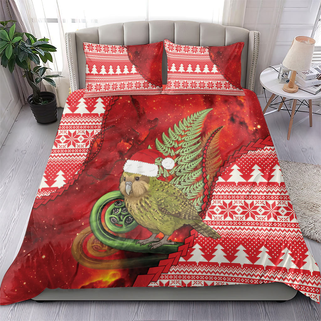 New Zealand Kakapo Christmas In July Bedding Set Silver Fern Santa Xmas Red Color