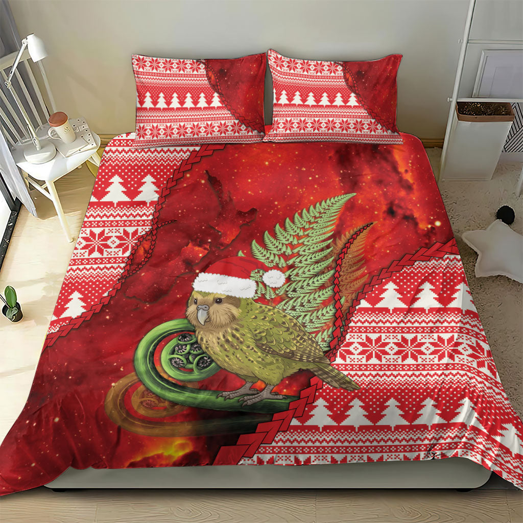 New Zealand Kakapo Christmas In July Bedding Set Silver Fern Santa Xmas Red Color