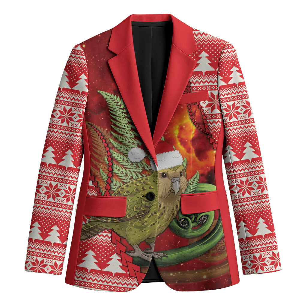 New Zealand Kakapo Christmas In July Blazer Silver Fern Santa Xmas Red Color LT22 Unisex Red - Polynesian Pride