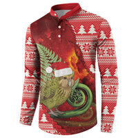 New Zealand Kakapo Christmas In July Button Sweatshirt Silver Fern Santa Xmas Red Color