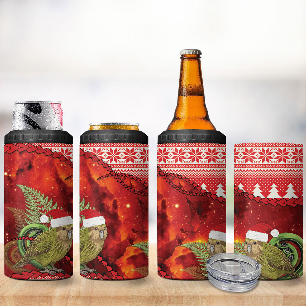 New Zealand Kakapo Christmas In July 4 in 1 Can Cooler Tumbler Silver Fern Santa Xmas Red Color LT22 - Polynesian Pride