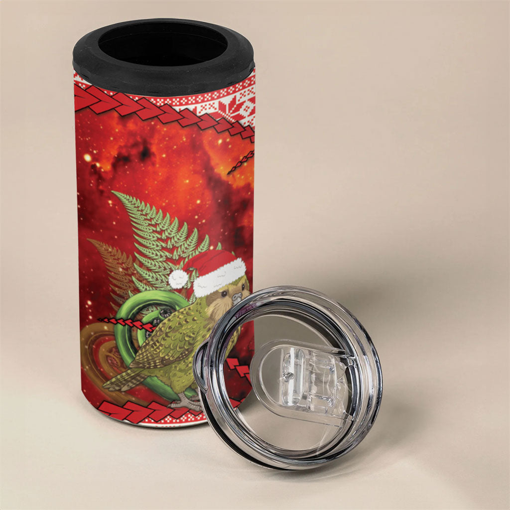 New Zealand Kakapo Christmas In July 4 in 1 Can Cooler Tumbler Silver Fern Santa Xmas Red Color LT22 - Polynesian Pride