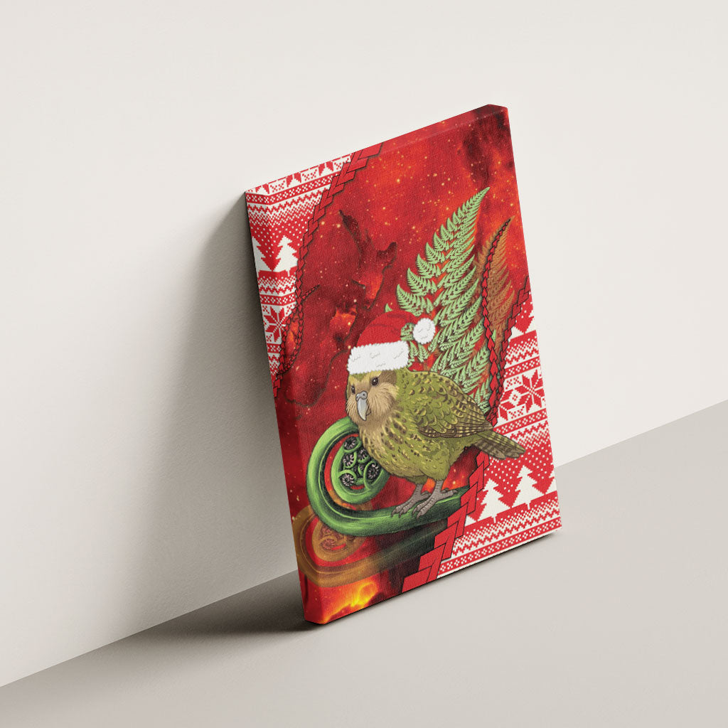 New Zealand Kakapo Christmas In July Canvas Wall Art Silver Fern Santa Xmas Red Color