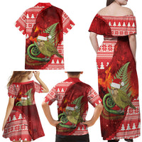New Zealand Kakapo Christmas In July Family Matching Off Shoulder Maxi Dress and Hawaiian Shirt Silver Fern Santa Xmas Red Color