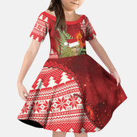 New Zealand Kakapo Christmas In July Family Matching Off Shoulder Short Dress and Hawaiian Shirt Silver Fern Santa Xmas Red Color