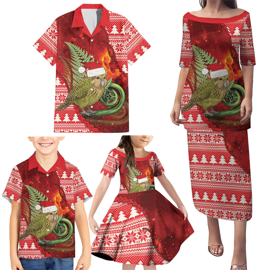 New Zealand Kakapo Christmas In July Family Matching Puletasi and Hawaiian Shirt Silver Fern Santa Xmas Red Color LT22 - Polynesian Pride