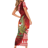 New Zealand Kakapo Christmas In July Family Matching Short Sleeve Bodycon Dress and Hawaiian Shirt Silver Fern Santa Xmas Red Color LT22 - Polynesian Pride