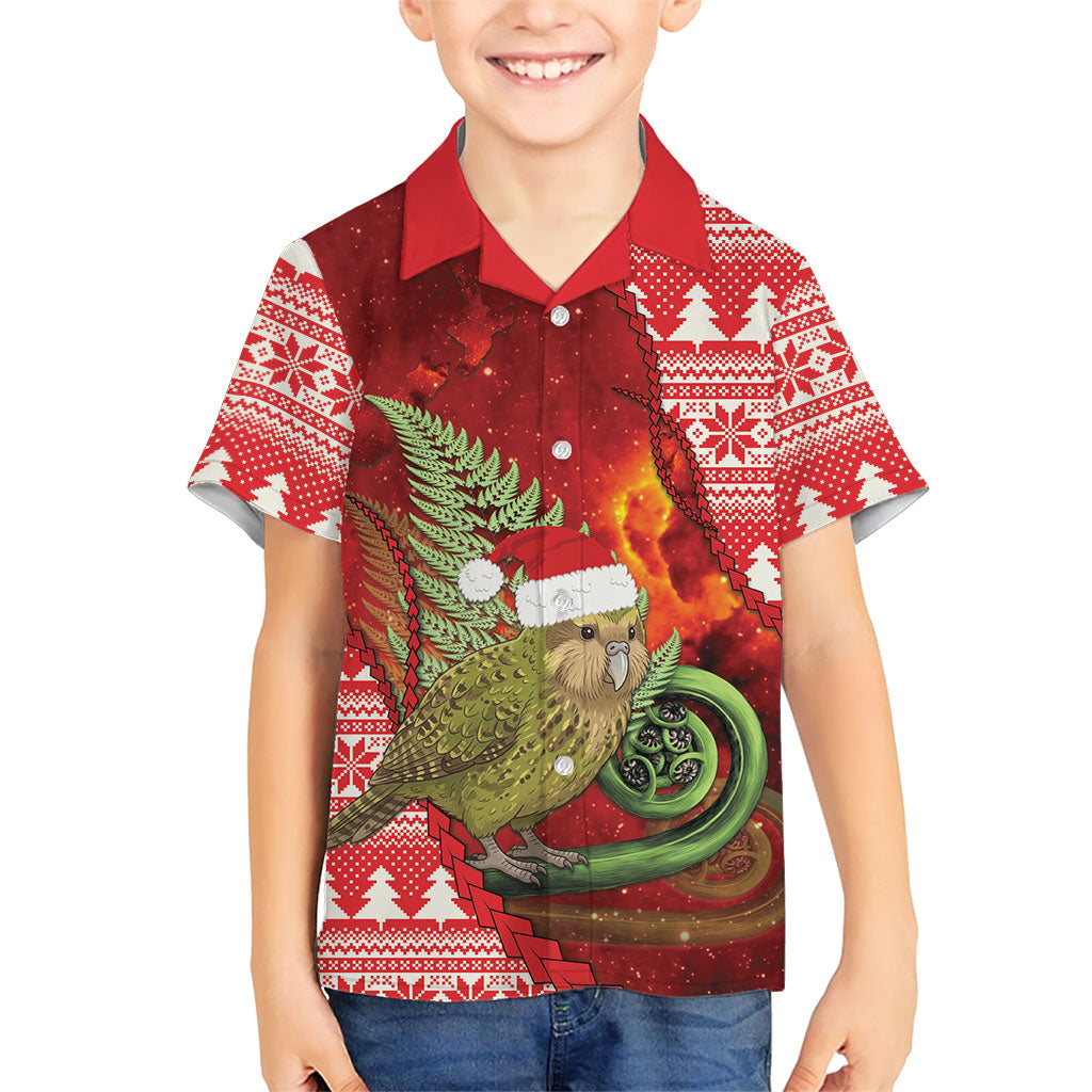 New Zealand Kakapo Christmas In July Kid Hawaiian Shirt Silver Fern Santa Xmas Red Color