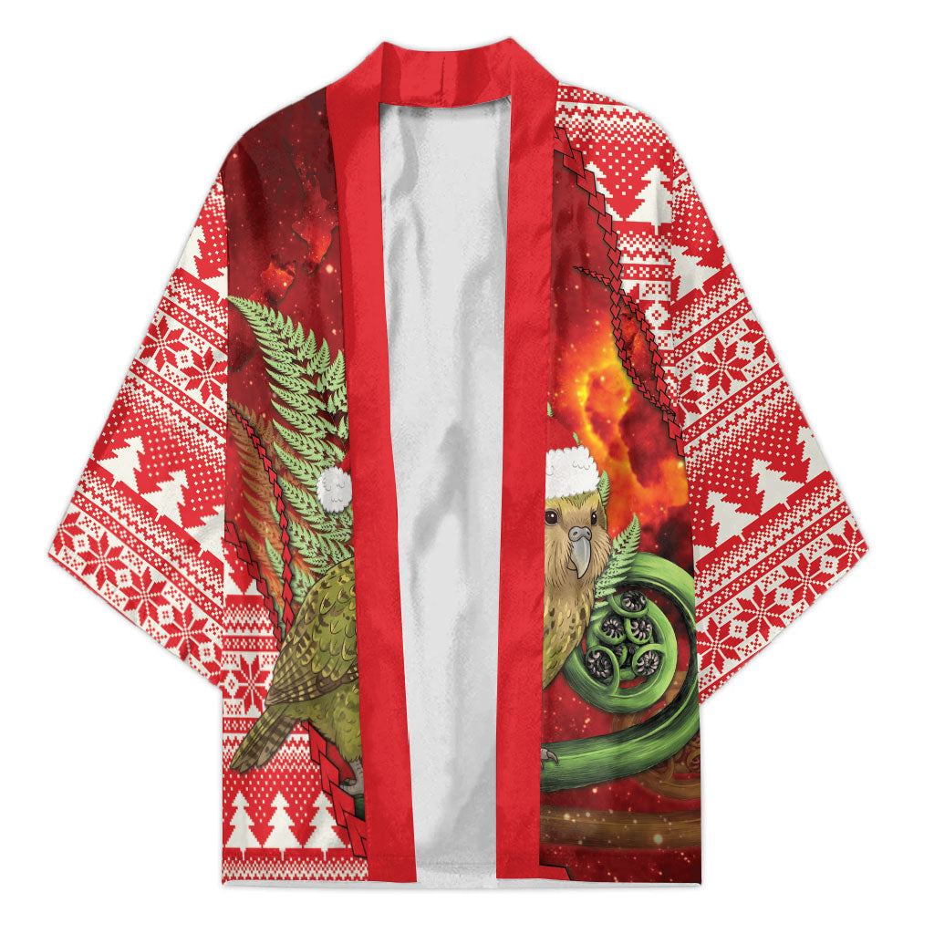 New Zealand Kakapo Christmas In July Kimono Silver Fern Santa Xmas Red Color LT22 Unisex Red - Polynesian Pride