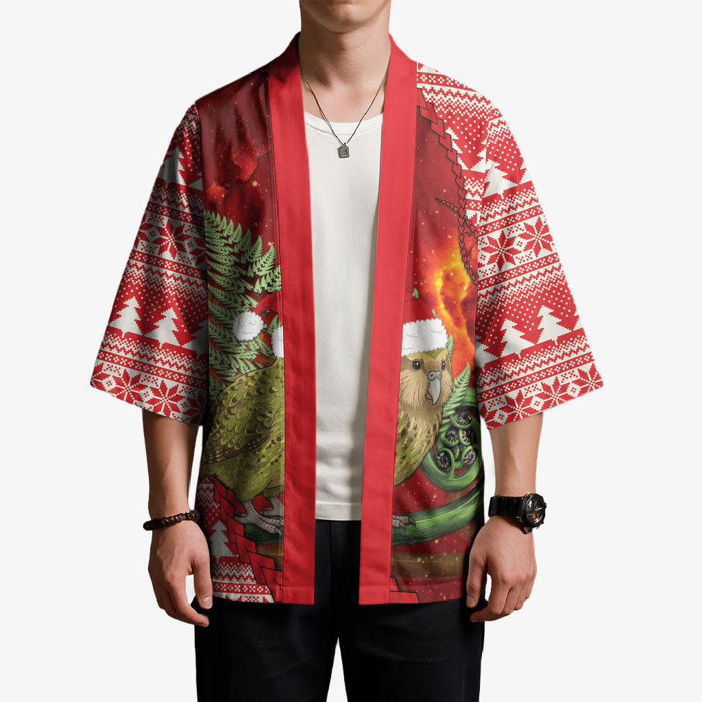 New Zealand Kakapo Christmas In July Kimono Silver Fern Santa Xmas Red Color