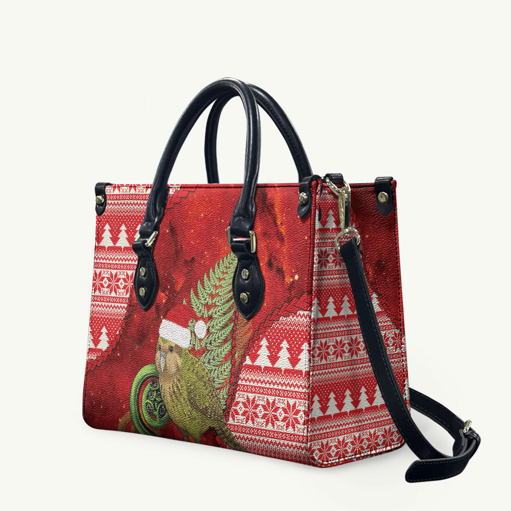 New Zealand Kakapo Christmas In July Leather Bag Silver Fern Santa Xmas Red Color LT22 Red - Polynesian Pride